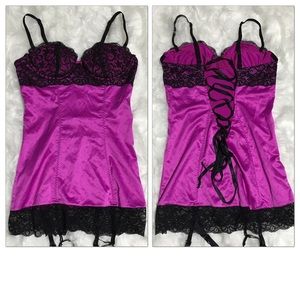 Victoria’s Secret Push-up Chemise with garter straps small purple and black
